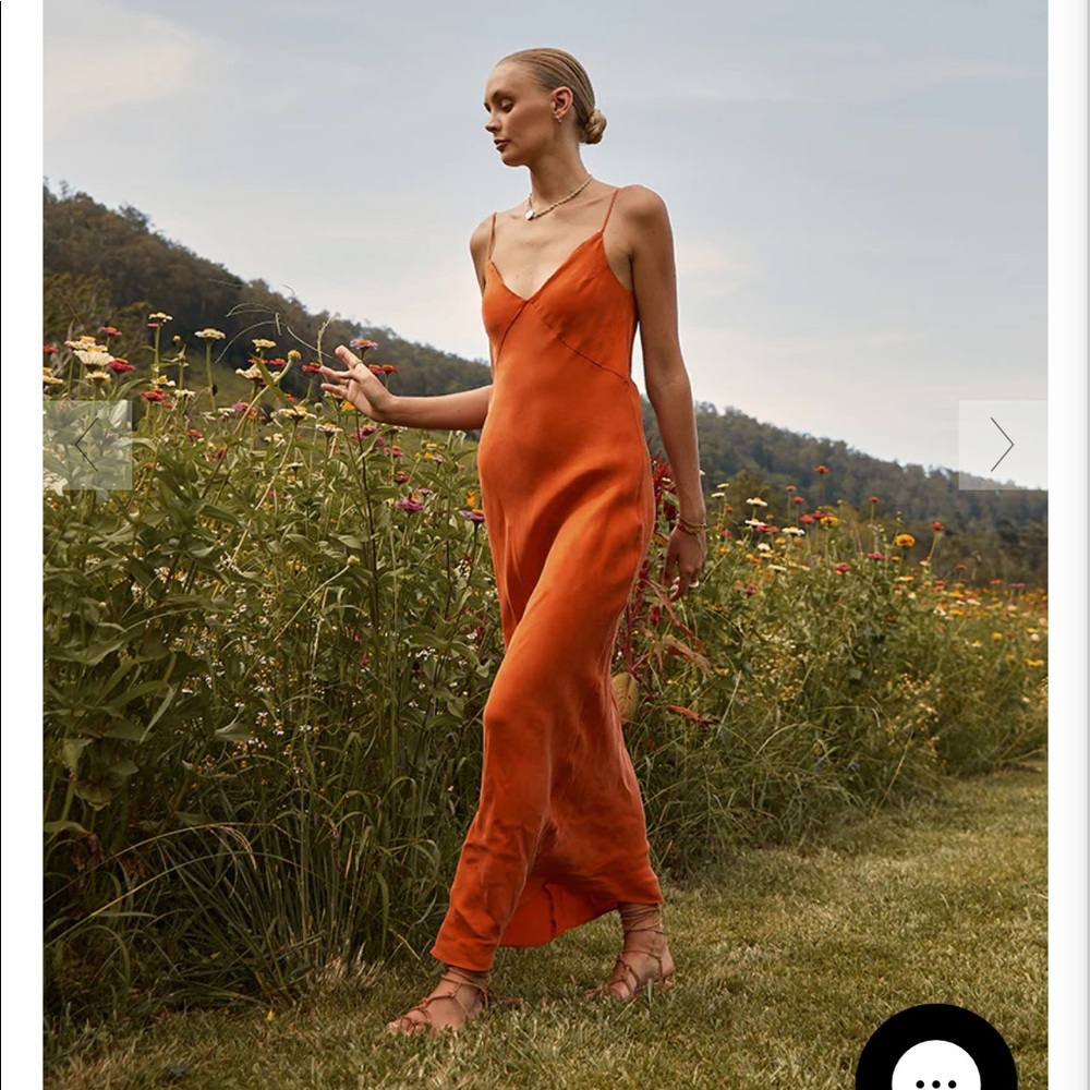 DISSH PELLY BURNT ORANGE SLIP MIDI DRESS